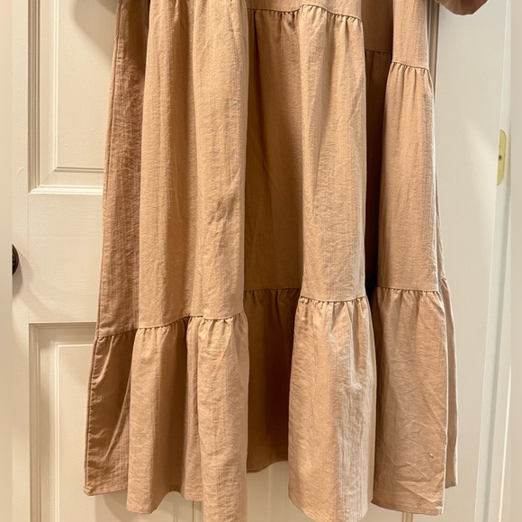 MDRN Tiered Kaki Collared Coton Shift Dress - Picture 6 of 7